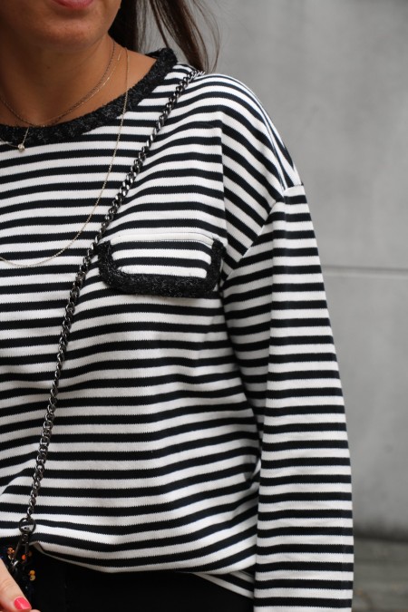 T-shirt rayé détails bi-matière