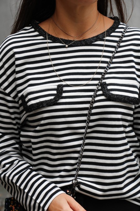 T-shirt rayé détails bi-matière