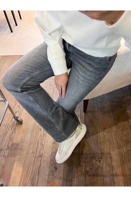 Jeans gris droit à strass YAYA