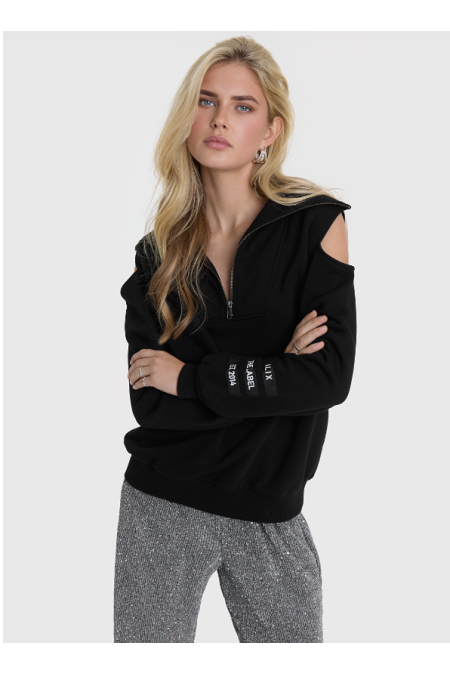 Sweat noir ouvert aux épaules ALIX