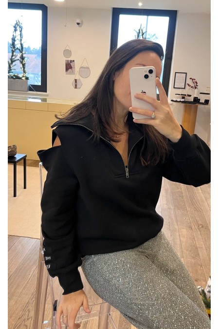 Sweat noir ouvert aux épaules ALIX