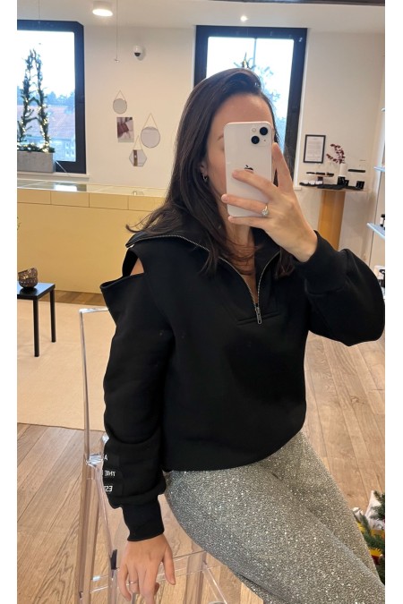 Sweat noir ouvert aux épaules ALIX