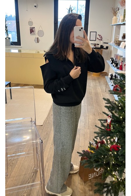 Sweat noir ouvert aux épaules ALIX