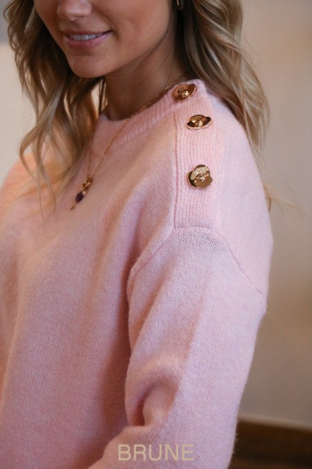 Pull rose boutons épaule
