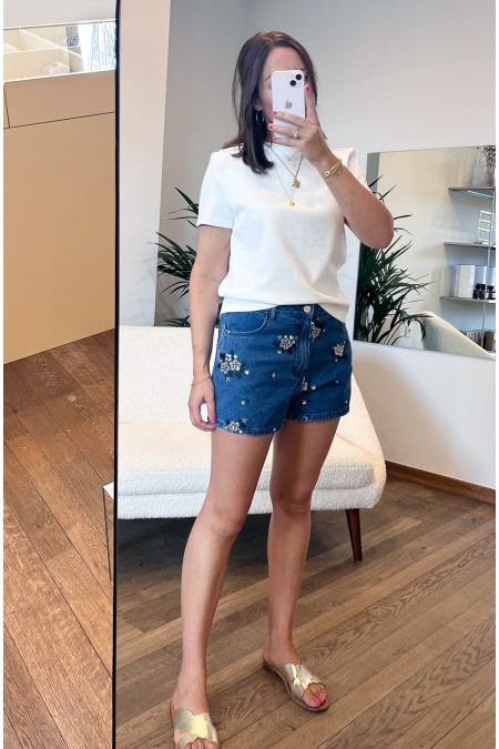 Short en jeans avec sequins