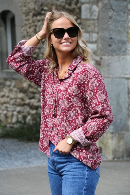 Chemisier bordeaux à motifs