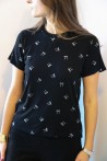 T-shirt noir avec noeuds argentés