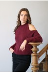 Pull ouvert épaule bordeaux