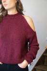 Pull ouvert épaule bordeaux