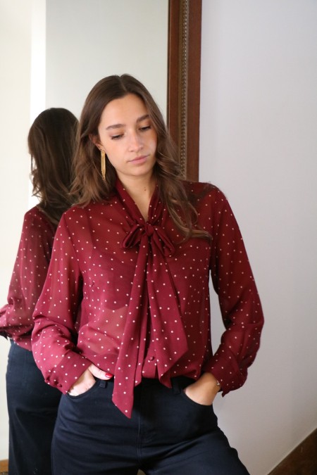Chemisier bordeaux à pois