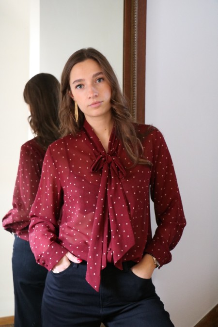 Chemisier bordeaux à pois