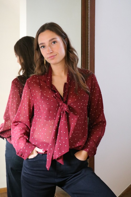 Chemisier bordeaux à pois