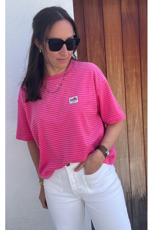 T-shirt rayé rose et rouge en éponge