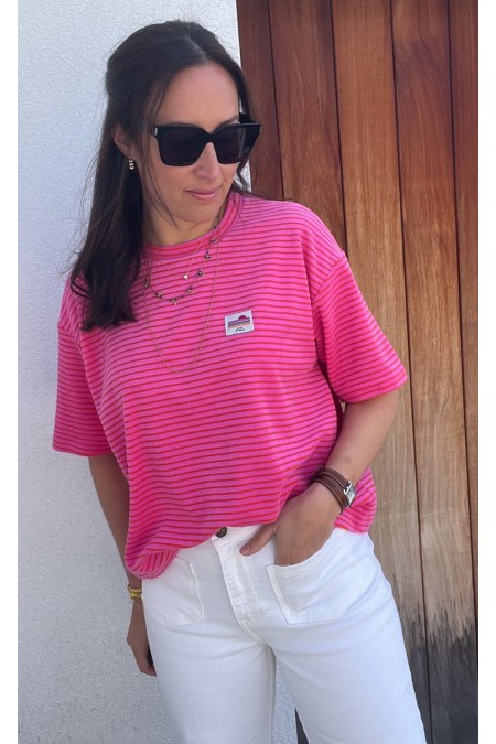 T-shirt rayé rose et rouge en éponge