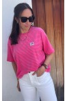 T-shirt rayé rose et rouge en éponge