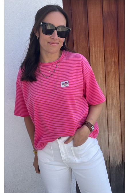 T-shirt rayé rose et rouge en éponge