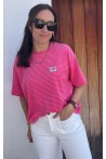 T-shirt rayé rose et rouge en éponge