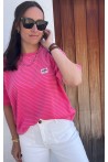 T-shirt rayé rose et rouge en éponge