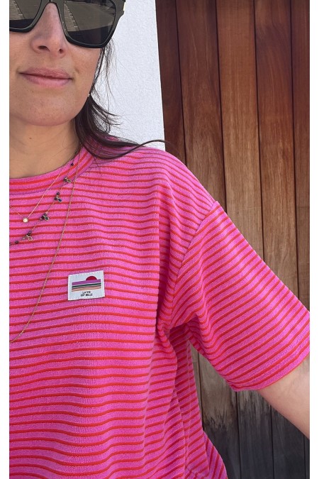 T-shirt rayé rose et rouge en éponge