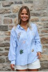Chemisier bleu rayé à motifs