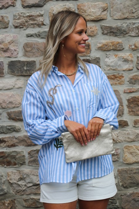 Chemisier bleu rayé à motifs
