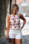 Top en crochet jaune et rose