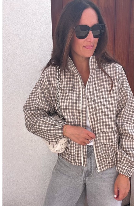 Veste beige à carreaux