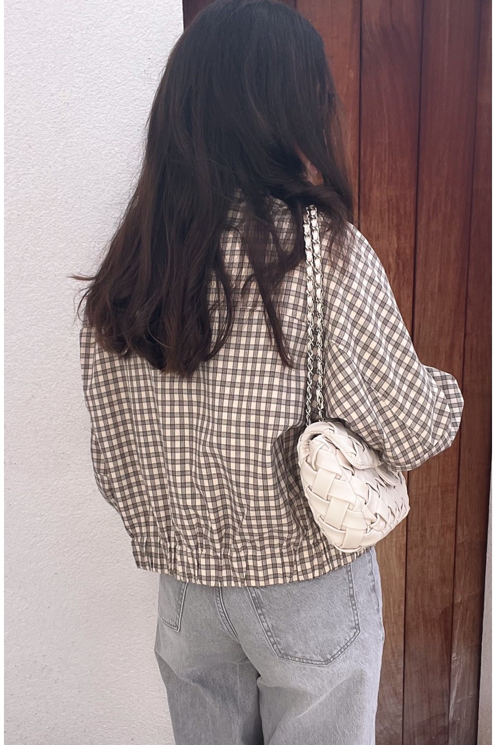 Veste beige à carreaux