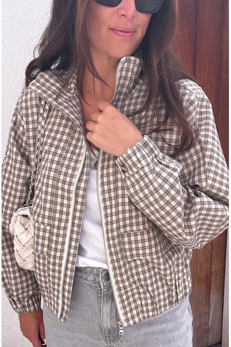 Veste beige à carreaux