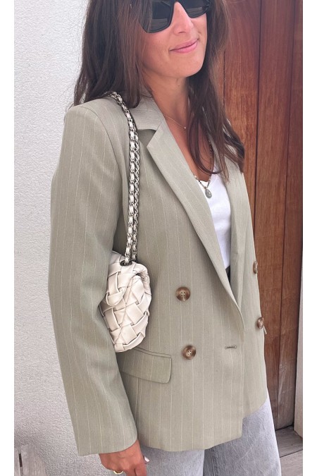 Blazer vert sauge à fines rayures