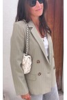 Blazer vert sauge à fines rayures