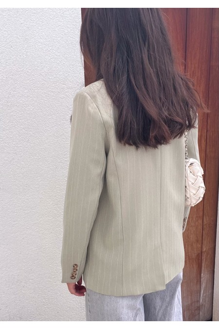 Blazer vert sauge à fines rayures