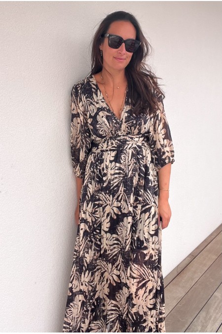 Robe longue noire et dorée