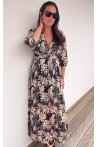 Robe longue noire et dorée