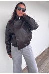 Veste marron en simili cuir