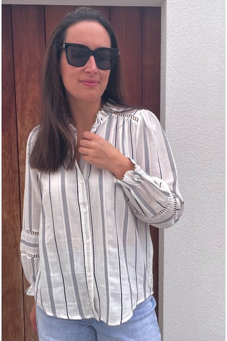 Chemisier rayé bleu et blanc